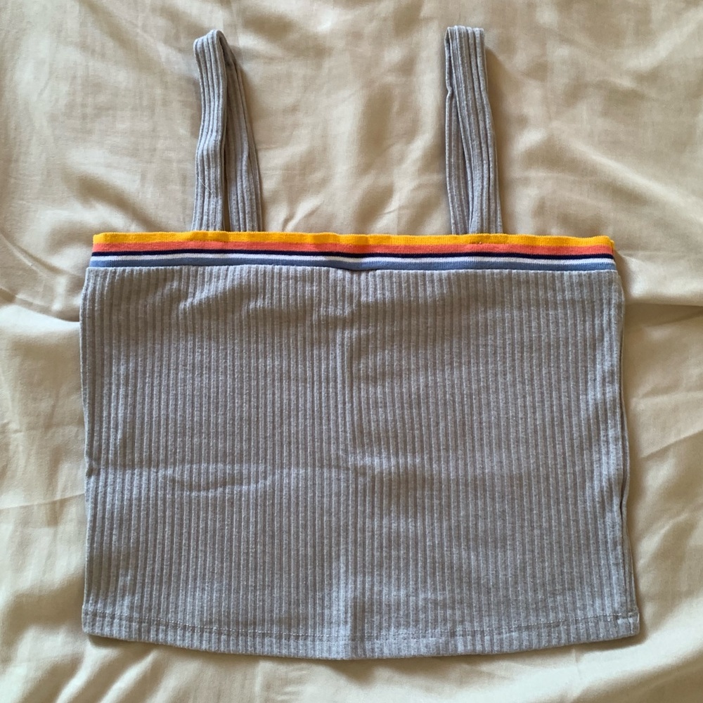 Forever 21 Gray Ribbed Tank Top with a Colored Rim:
• Color: Gray
• Size: Large